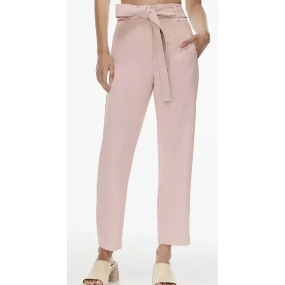 Aritzia Wilfred Linen Trousers Womens 2 Pink High Waist Belted Tapered Pants